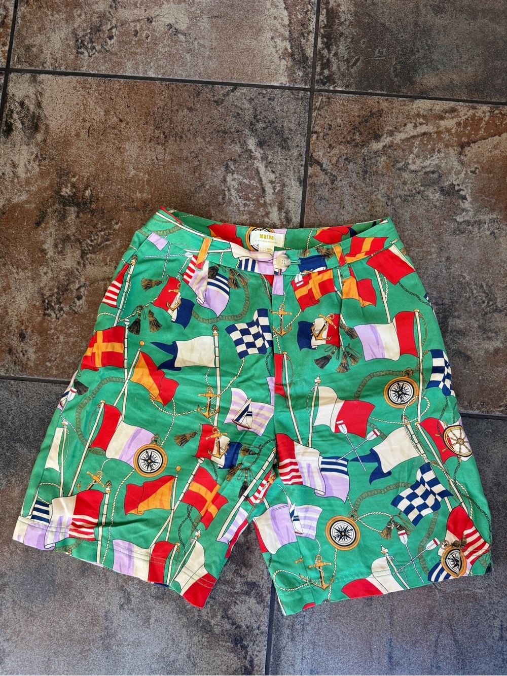 Anthropologie Green Nautical Flag Print Bermuda Shorts - Picture 4 of 9